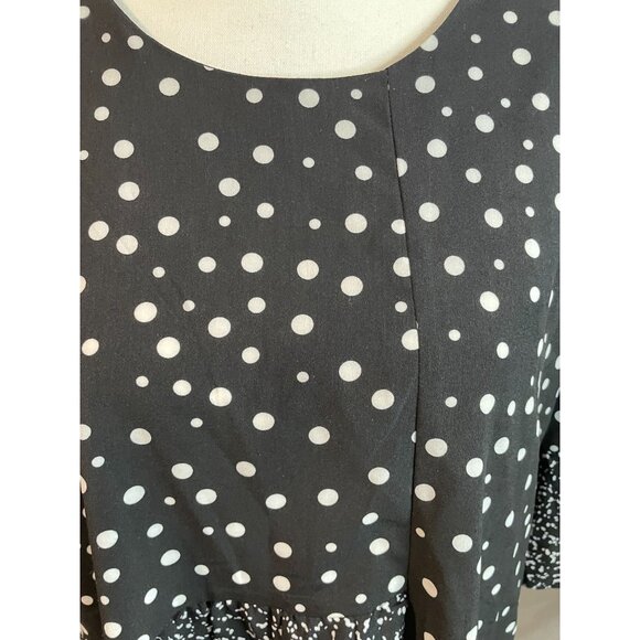CAARA Millazo Black Polka Dot Asymmetrical Shift Crew Neck Dress Size Large - Picture 9 of 16